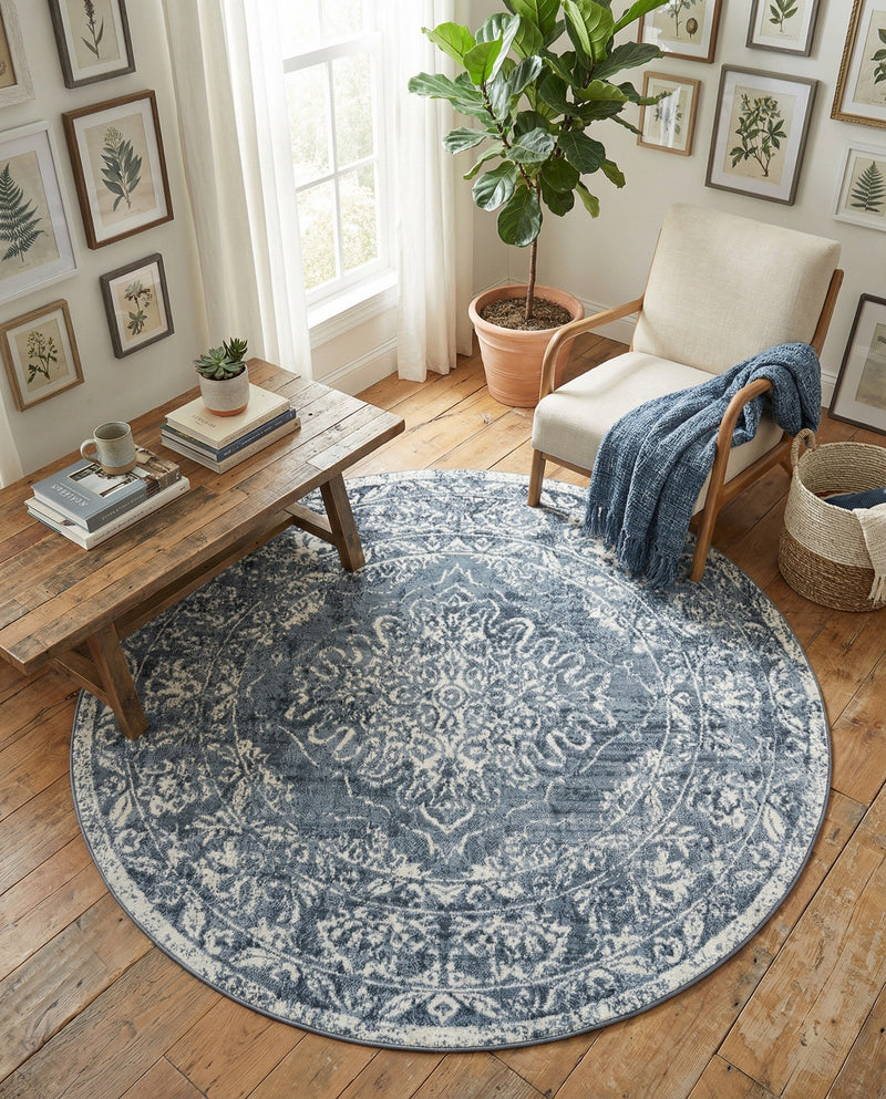 Cambridge Classics Collection Area Rug -  Magdalene (Blue) Round Blue  lifestyle 61