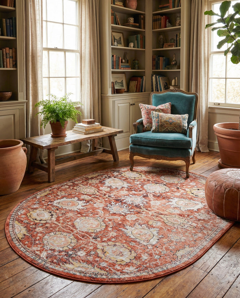 Seville Stripes Collection Area Rug -  Cordoba (Brick Red) Oval Brick Red  lifestyle 35