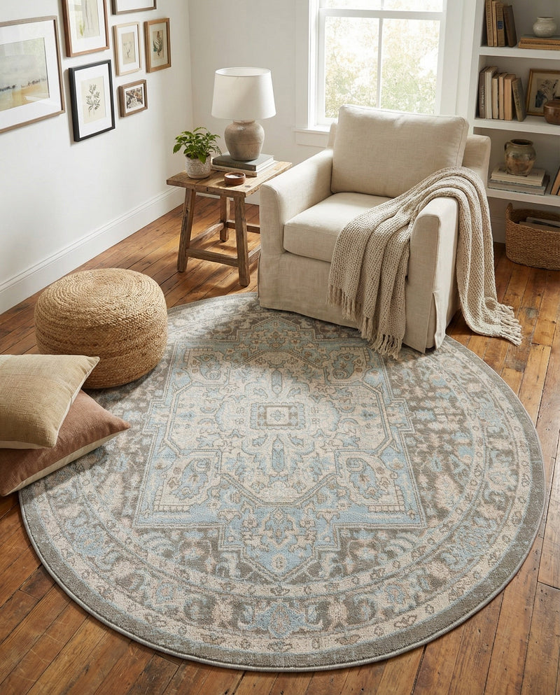 Savannah Series Collection Area Rug - Charleston (Cloud Gray) Round Cloud Gray  lifestyle 58