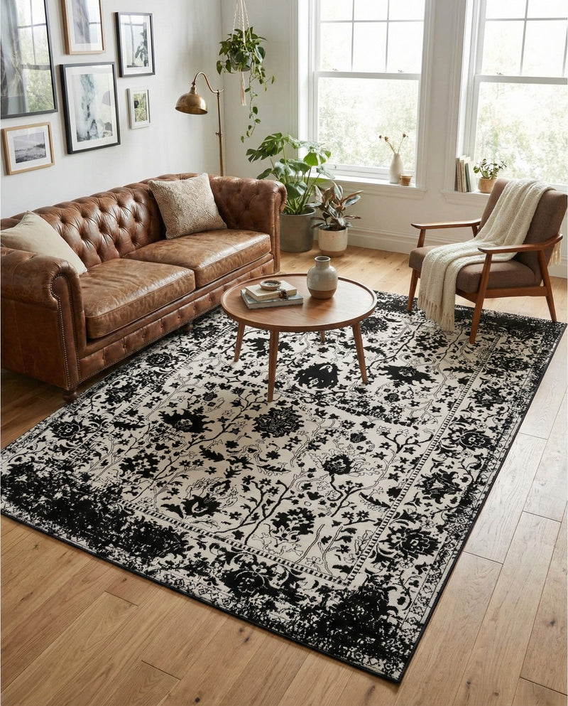 Cascade Range Collection Area Rug -  Shasta (Black and White) Rectangle Black and White  lifestyle 13