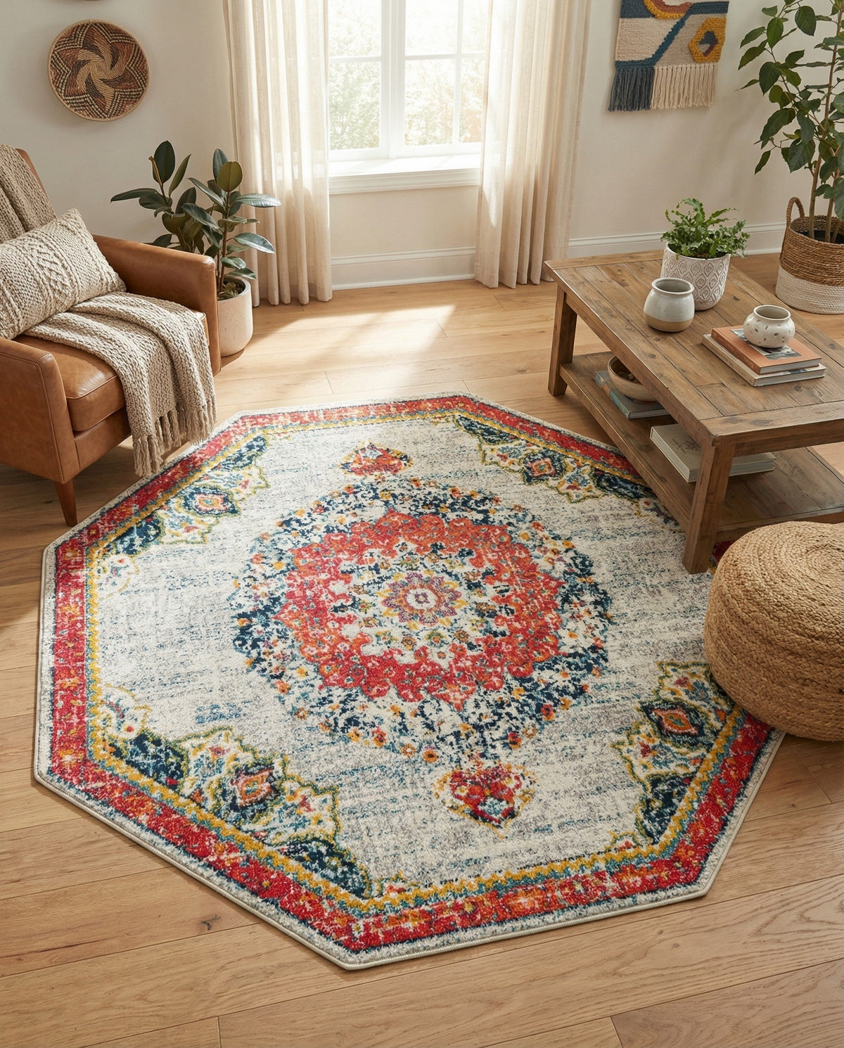 Brighton Terrace Collection Area Rug - Hove (Ivory) Octagon Ivory  lifestyle 113