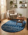 Marrakesh Lattice Collection Area Rug - Casablanca (Navy Blue) Oval Navy Blue  lifestyle 79