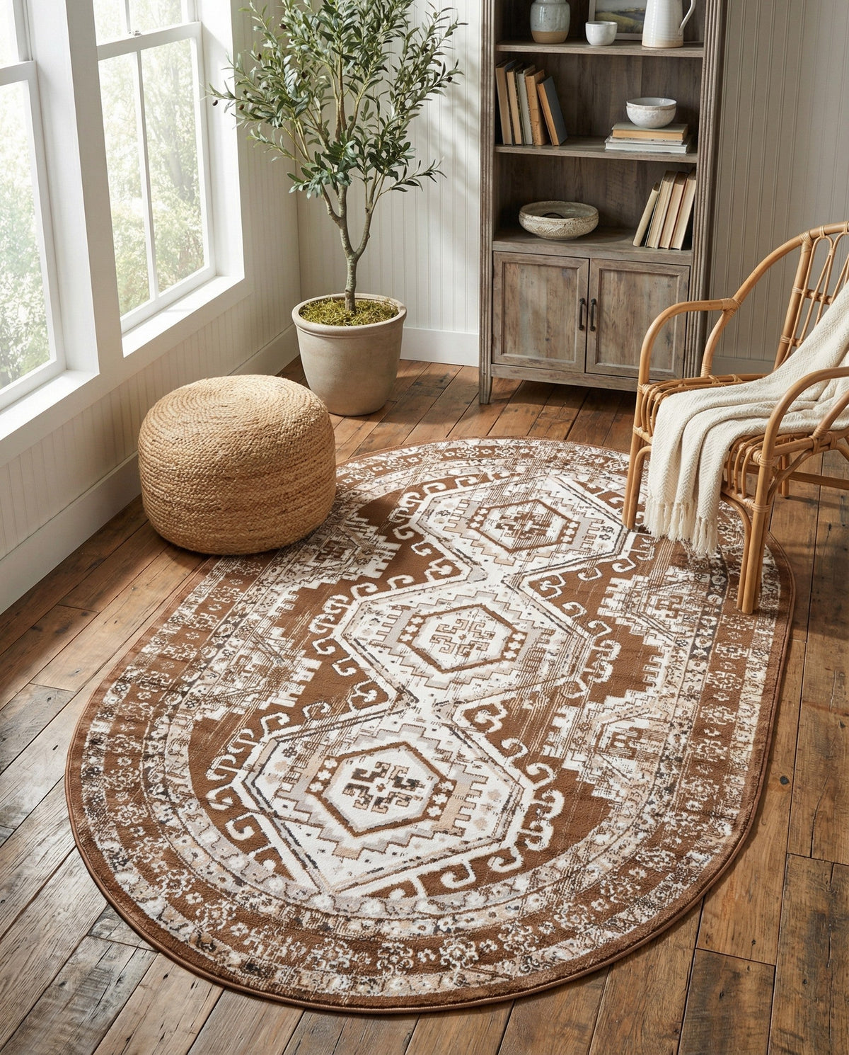 Savannah Elegance Collection Area Rug -  Tybee (Brown) Oval Brown  lifestyle 56