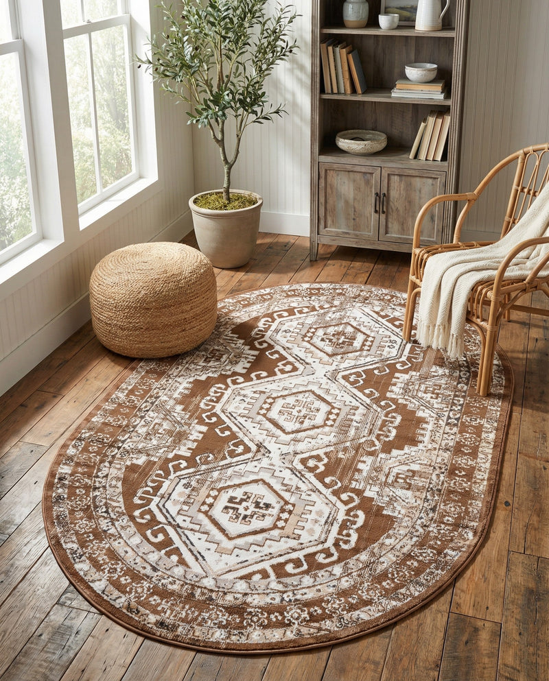 Savannah Elegance Collection Area Rug -  Tybee (Brown) Oval Brown  lifestyle 56