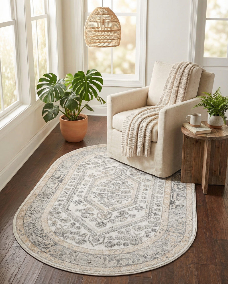 Adriana Terrace Collection Area Rug - Capri (Ivory) Oval Ivory  lifestyle 24