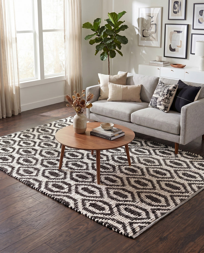 Osian Looms Collection Area Rug - Colaba Rectangle Black and White  lifestyle 41