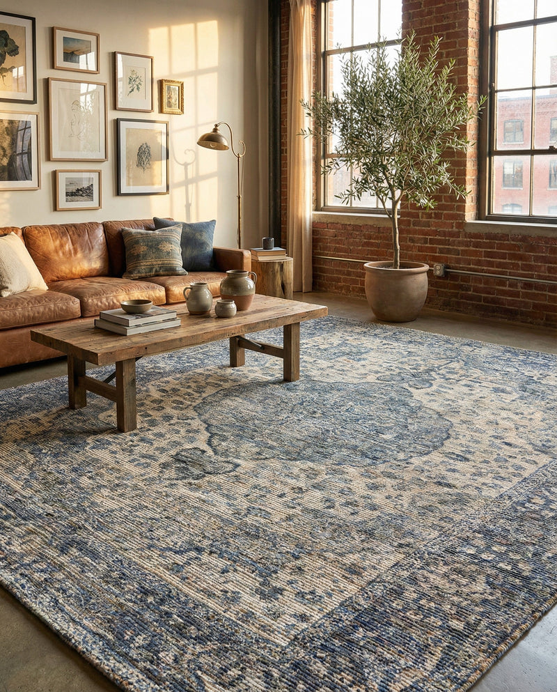 Savannah Threads Collection Area Rug - Charleston Rectangle Blue  lifestyle 24