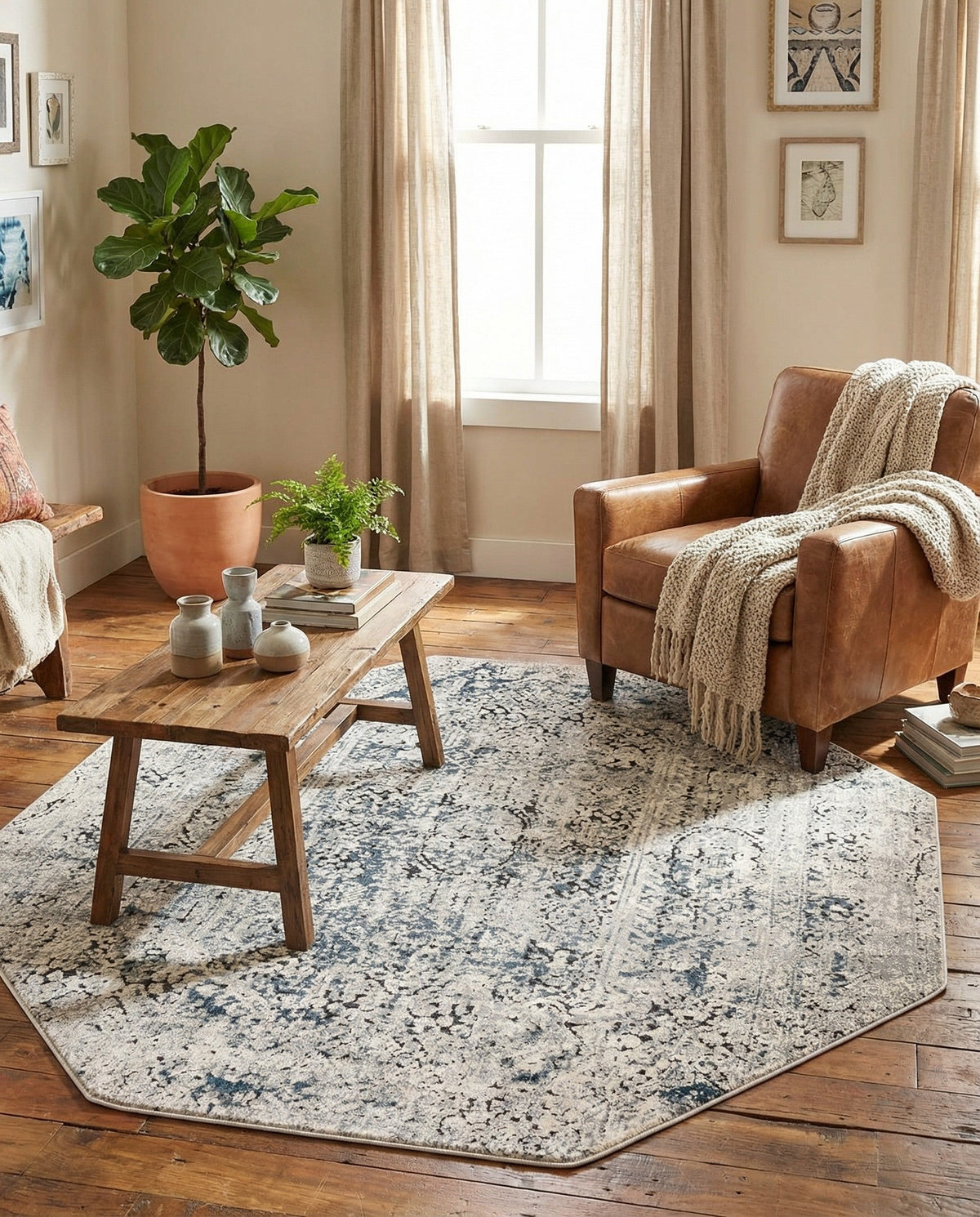 Coastal Manor Collection Area Rug -  Wavecrest Octagon Gray  lifestyle 123