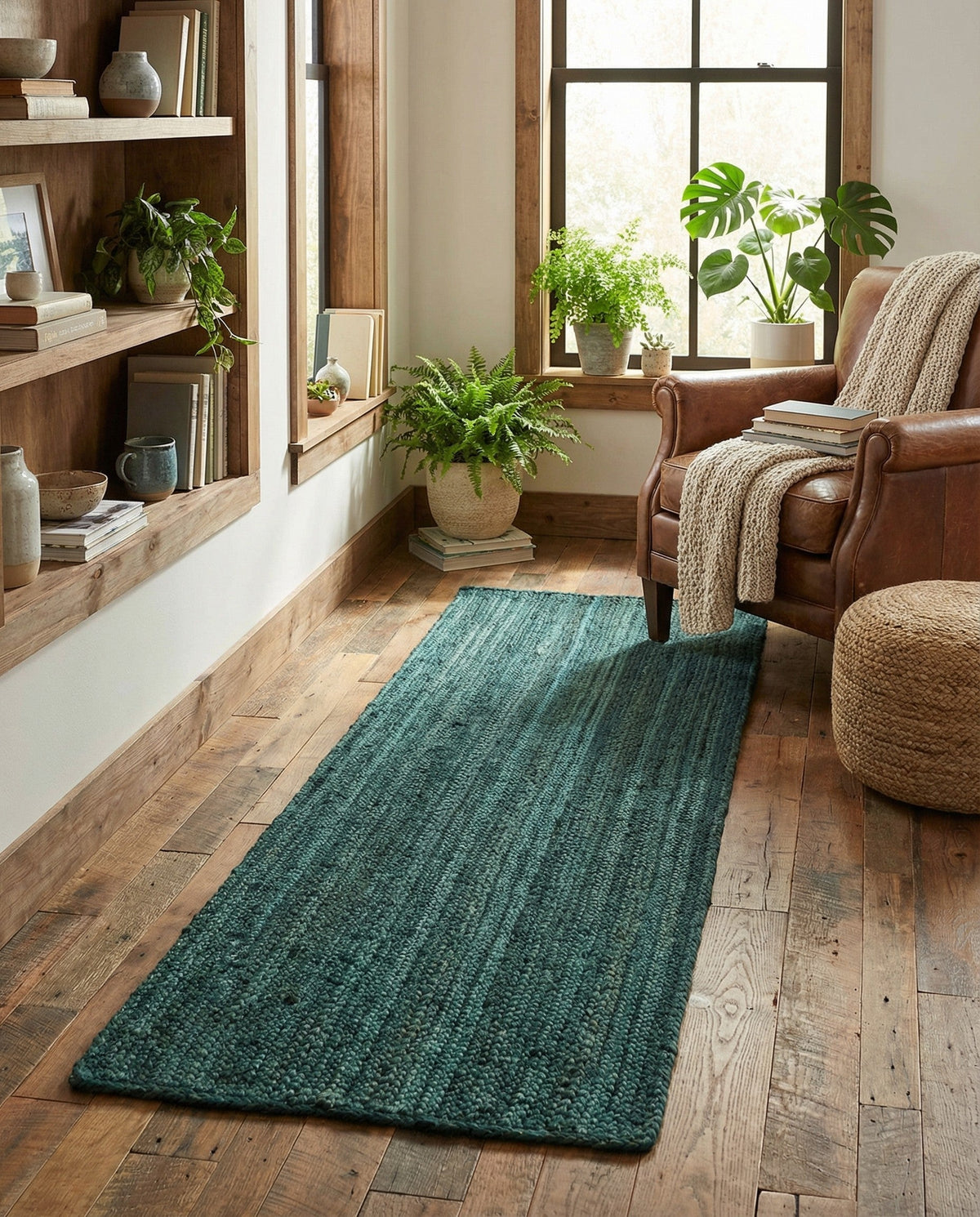 Woven Seaside Jute Collection Area Rug - Martha's Runner Green  lifestyle 105