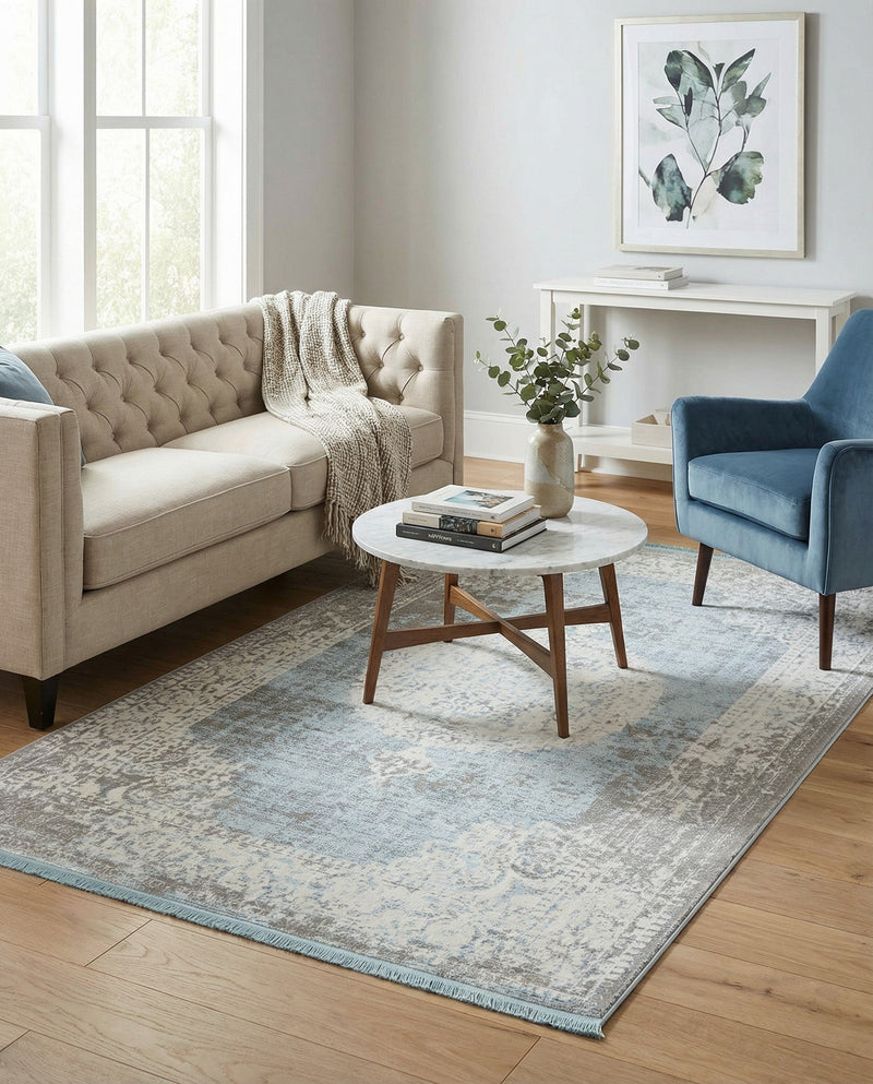 Rustic Charm Revival Collection Area Rug -  Meadowland Rectangle Light Blue  lifestyle 41