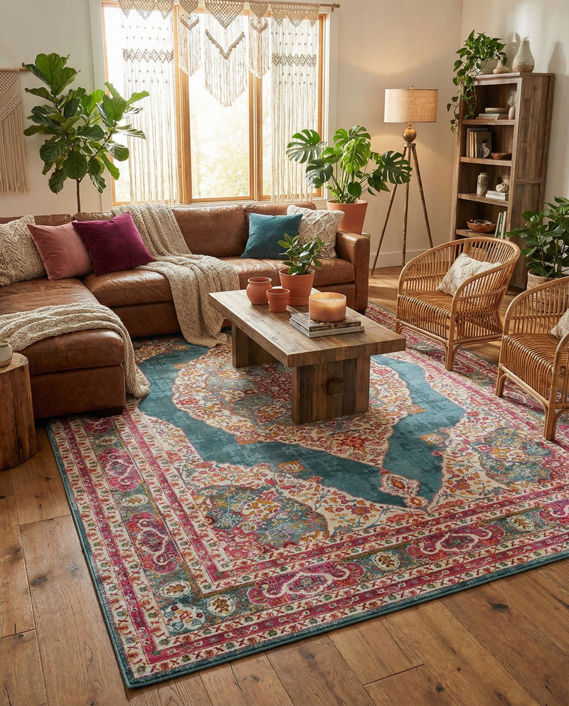 Caribbean Breeze Collection Area Rug -  Windward Rectangle Turquoise  lifestyle 25
