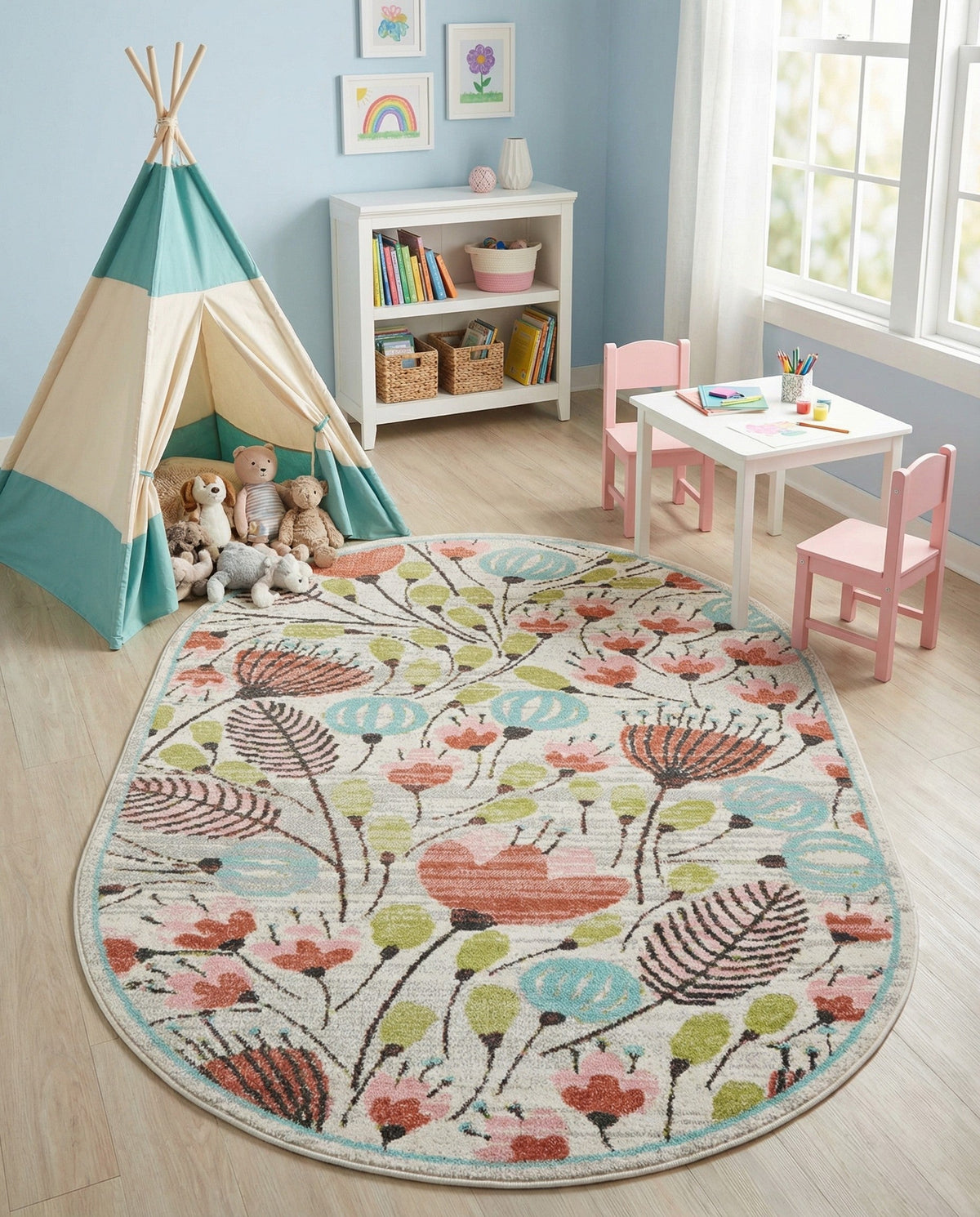 Wonder Tykes Collection Area Rug -  Fantasy Oval Ivory  lifestyle 119