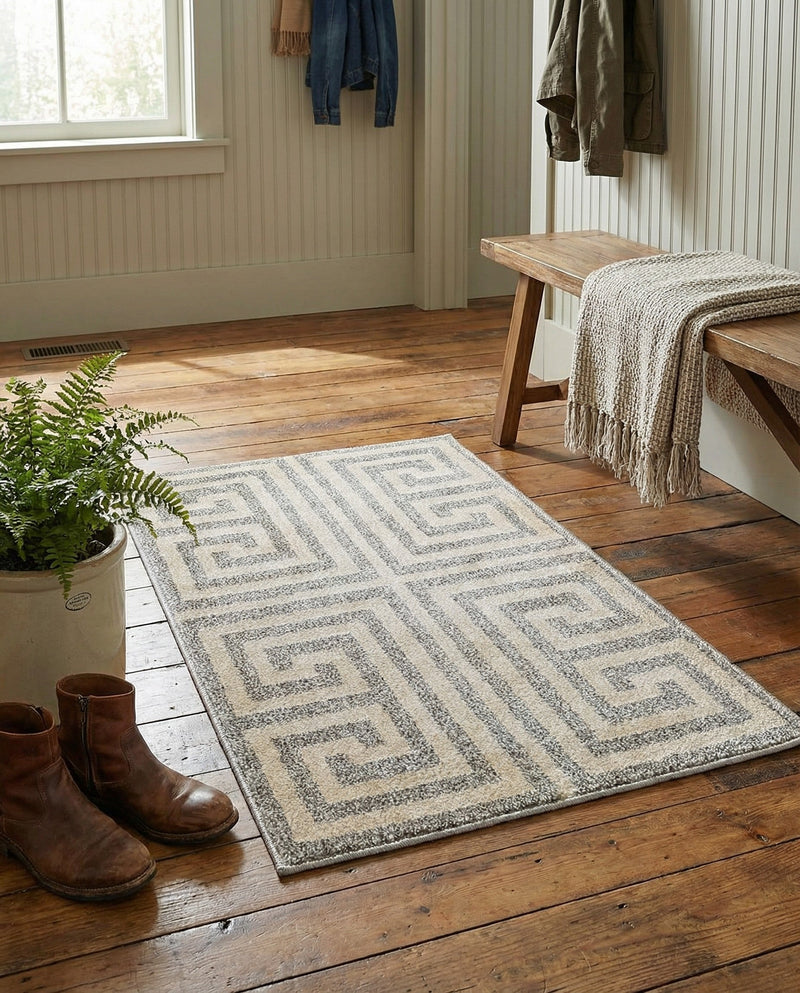 Aegean Labyrinth Collection Area Rug -  Mykonos Rectangle Gray  lifestyle 23