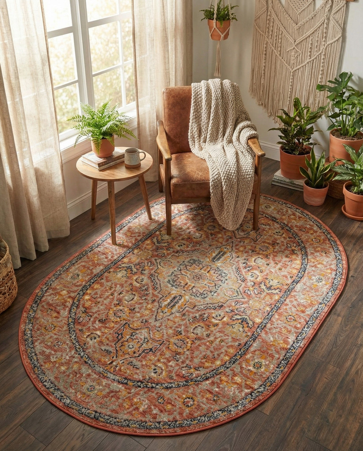 Seville Stripes Collection Area Rug - Cadiz (Brick Red) Oval Brick Red  lifestyle 94