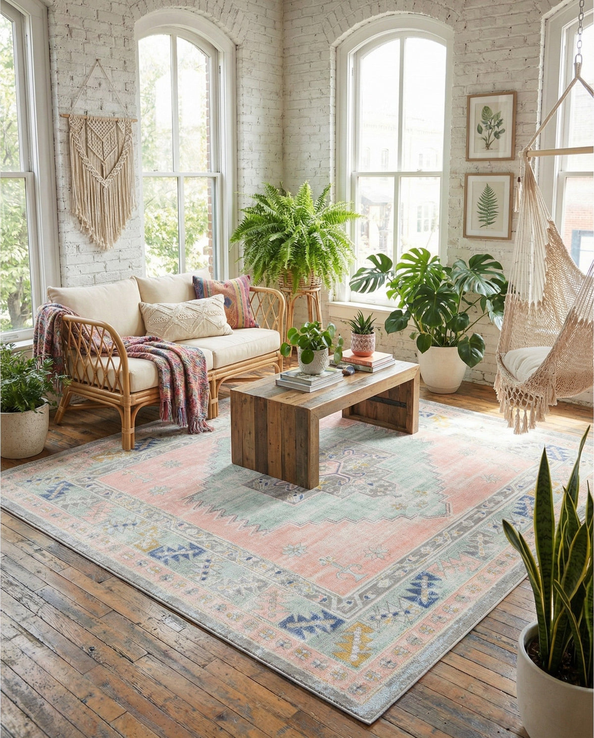 Savannah Series Collection Area Rug -  Augusta (Pink) Square Pink  lifestyle 96