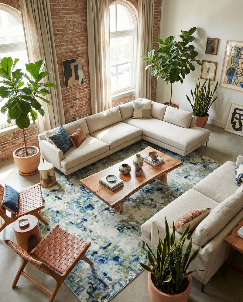 Chromatic Oasis Collection Area Rug -  Lagoon Rectangle Light Blue  lifestyle 28