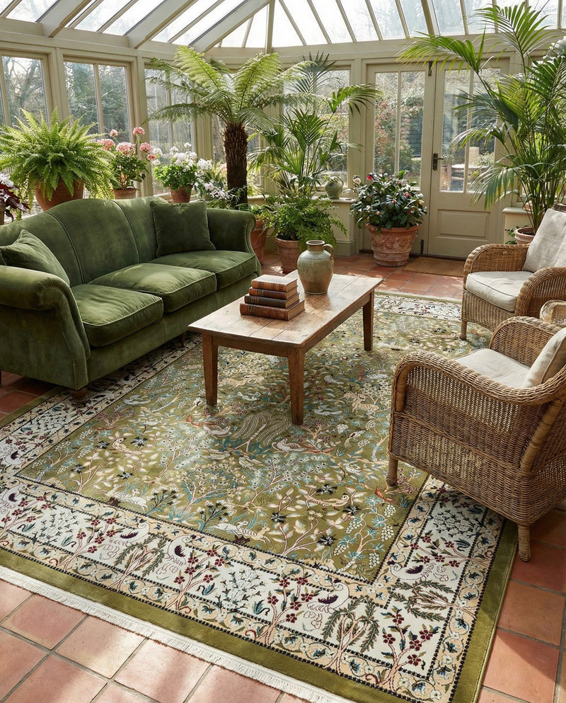 Persian Elegance Collection Area Rug -  Kerman (Green) Rectangle Green  lifestyle 12