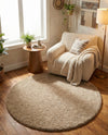 Cozy Comfort Shag Collection Area Rug - Haven (Khaki) Round Khaki  lifestyle 72