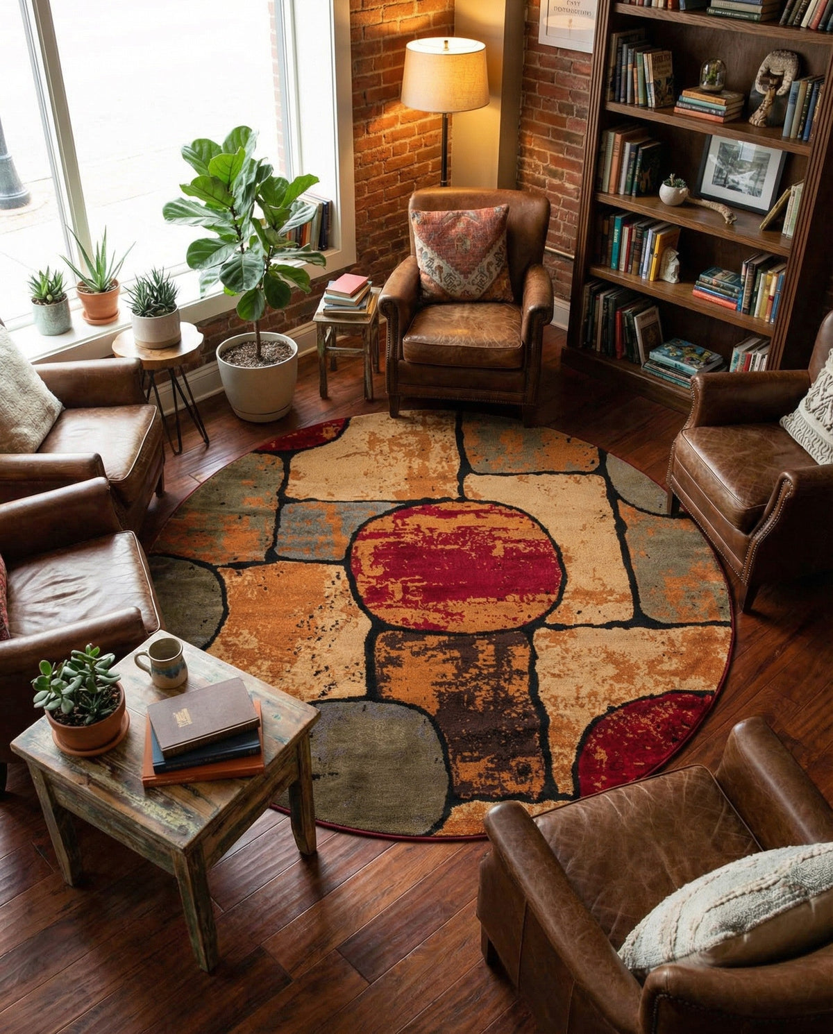 Bistro Lounge Collection Area Rug -  Cappuccino Round Multi  lifestyle 75