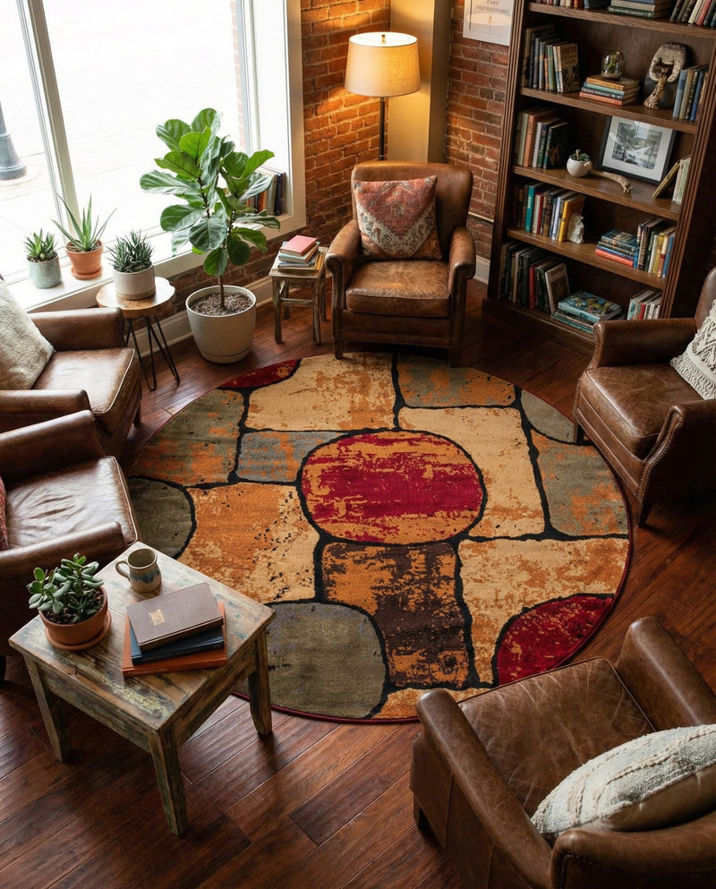 Bistro Lounge Collection Area Rug -  Cappuccino Round Multi  lifestyle 75