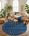 Mediterranean Lattice Collection Area Rug - Santorini (Navy Blue) Round Navy Blue  lifestyle 57