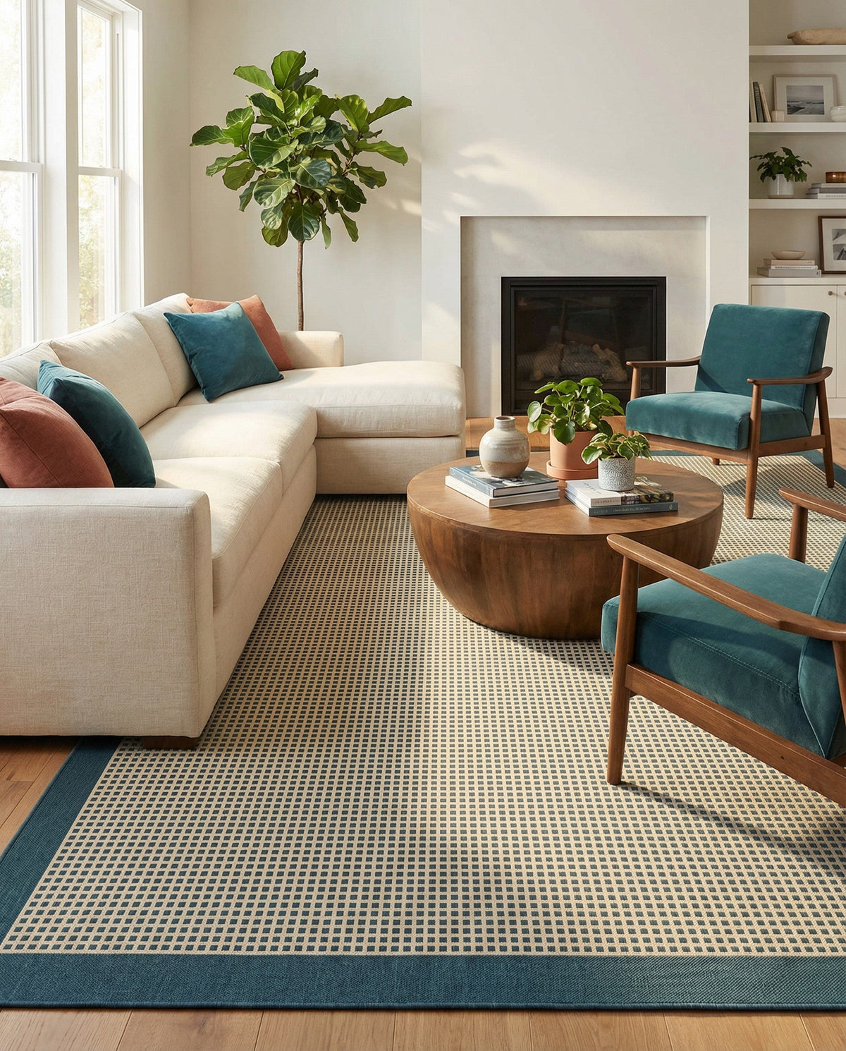 Terrace Fringe Collection Area Rug - Oceanside Square Navy Blue  lifestyle 185