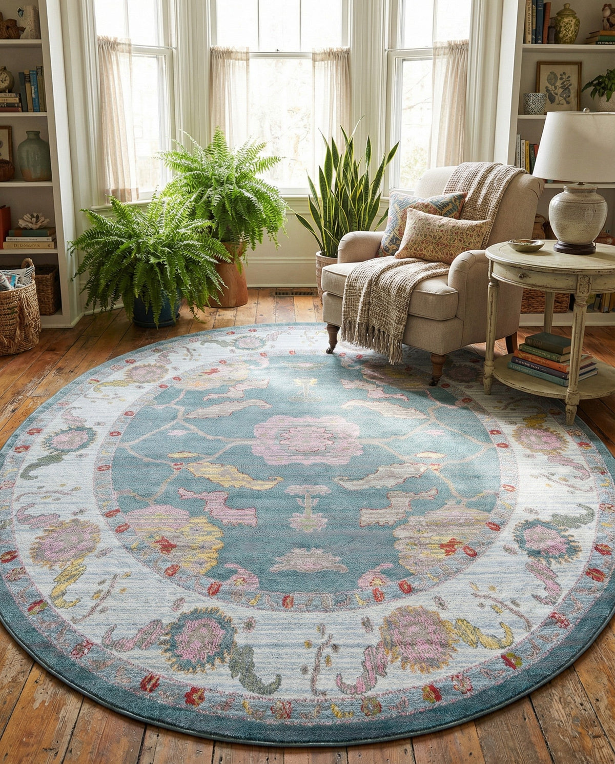 Arcadia Rugs Collection Area Rug - Eden (Gray and Blue) Oval Gray and Blue  lifestyle 85