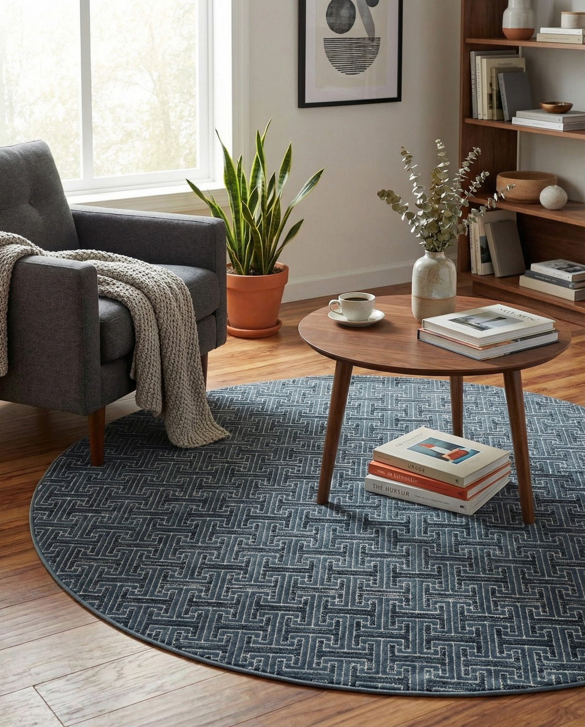 Metro Heights Collection Area Rug -  Hamilton Round Navy Blue  lifestyle 82