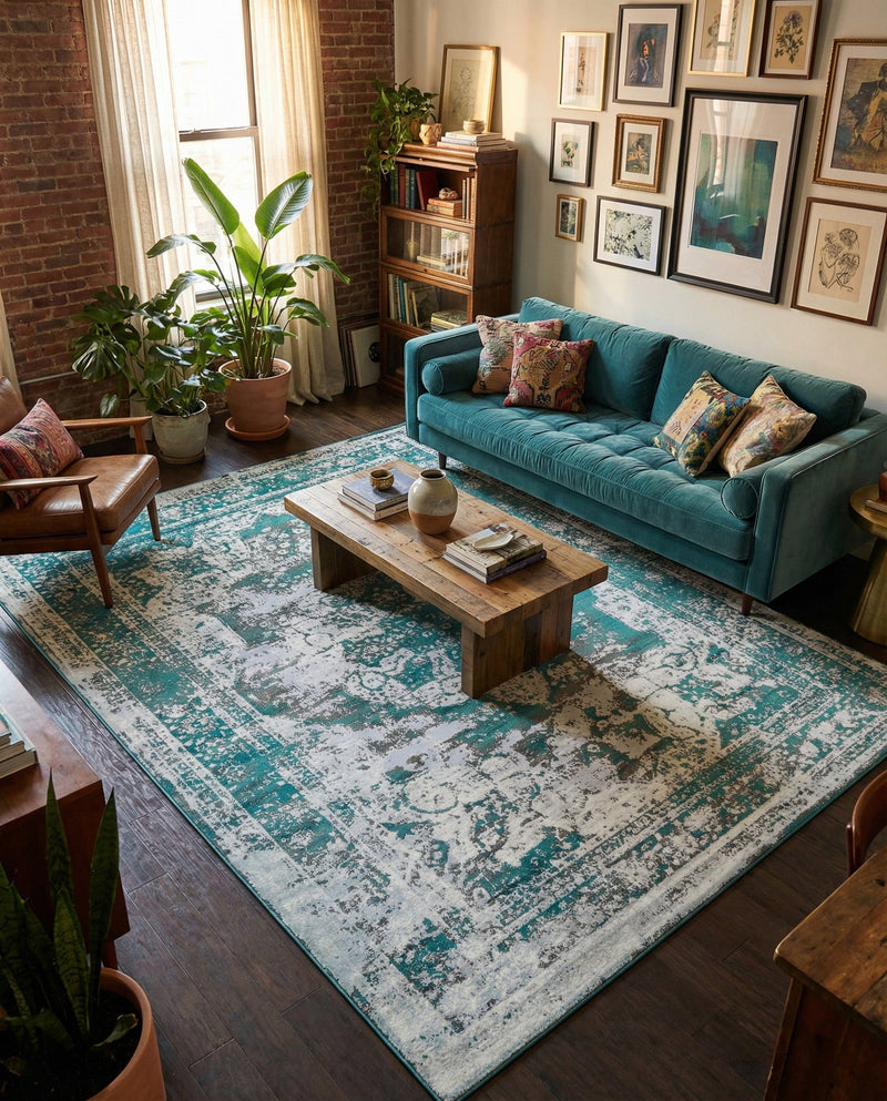 Riviera Elegance Collection Area Rug -  Menton (Turquoise) Rectangle Turquoise  lifestyle 15
