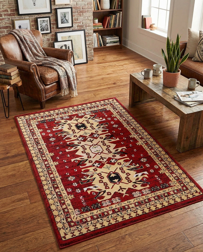 Tabriz Tapestries Collection Area Rug - Azerbaijan (Red) Rectangle Red  lifestyle 12