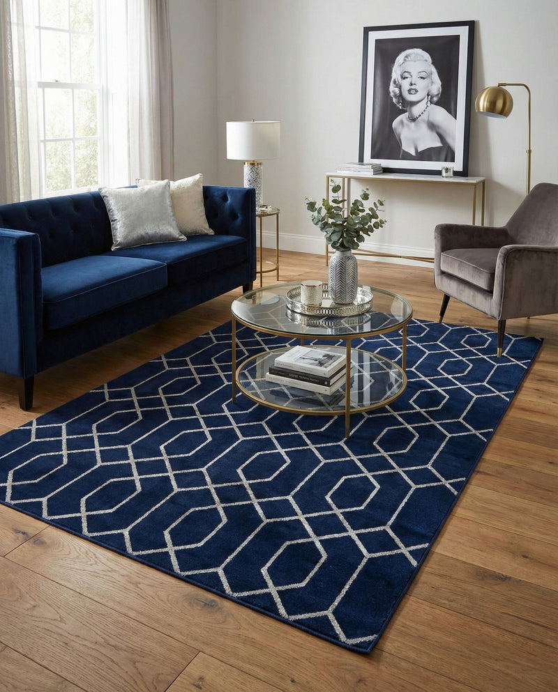 Hollywood Luxe Collection Area Rug - Sunset (Navy Blue Silver) Rectangle Navy Blue Silver  lifestyle 5