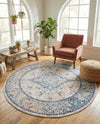 Seville Stripes Collection Area Rug - Cadiz (Blue) Round Blue  lifestyle 77