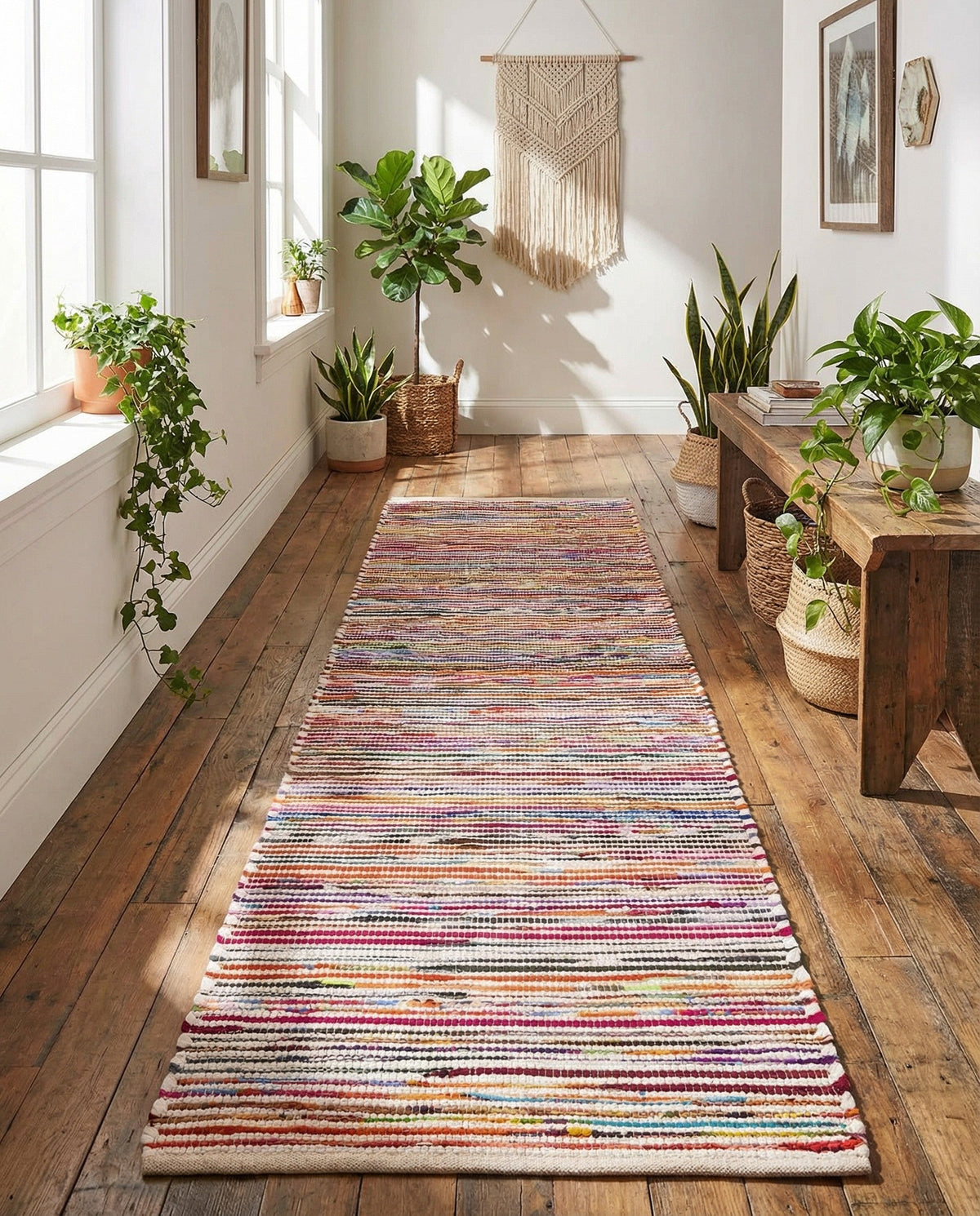 Thar Cotton Collection Area Rug - Alleppey Runner Multi White  lifestyle 83