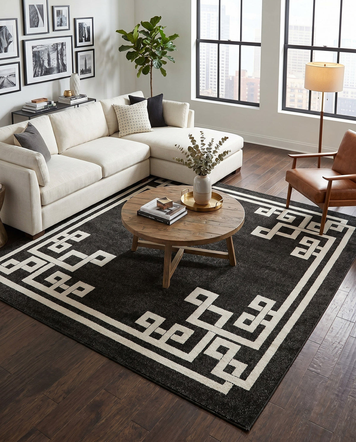 Aegean Labyrinth Collection Area Rug -  Rhodes Square Black  lifestyle 93