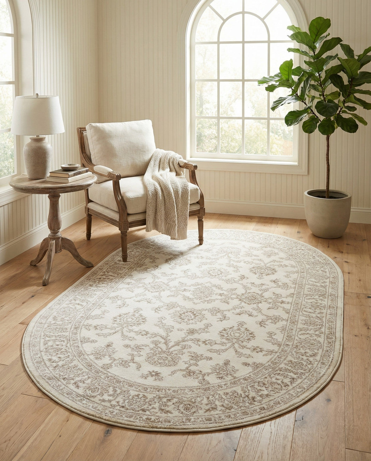 Savannah Elegance Collection Area Rug - Augusta (Ivory) Oval Ivory  lifestyle 94