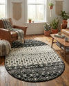 Mediterranean Lattice Collection Area Rug -  Casablanca (Black and White) Oval Black and White  lifestyle 66