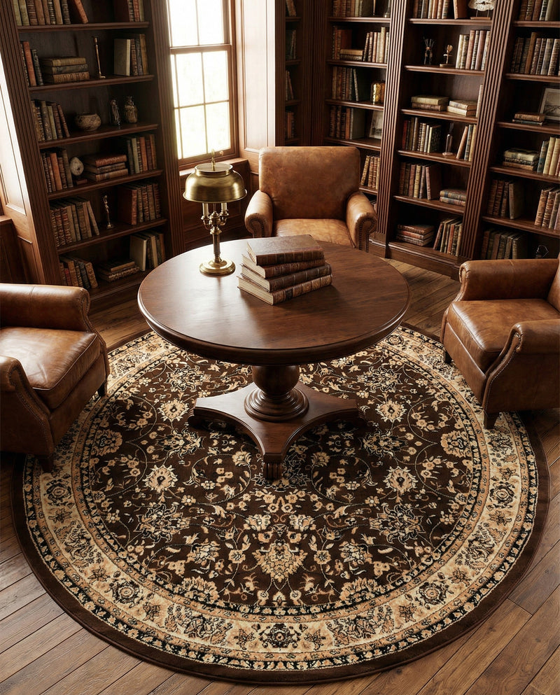 Isfahan Elegance Collection Area Rug - Naghsh-e Jahan (Brown) Round Brown  lifestyle 37
