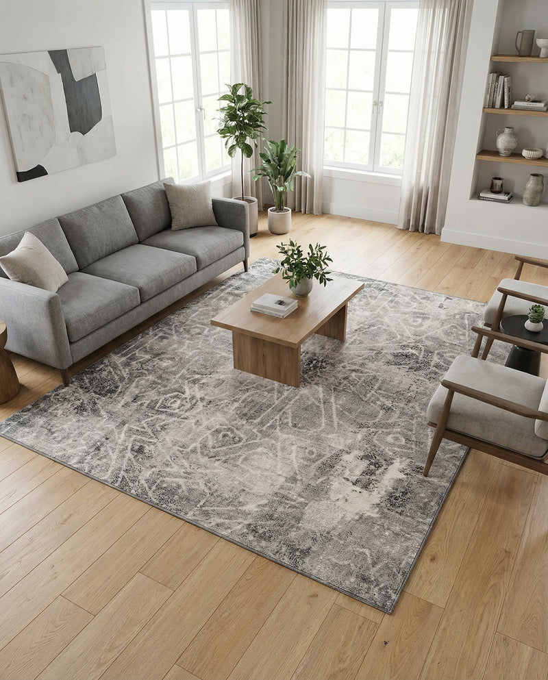 Riviera Elegance Collection Area Rug -  Grasse Square Dark Gray  lifestyle 89