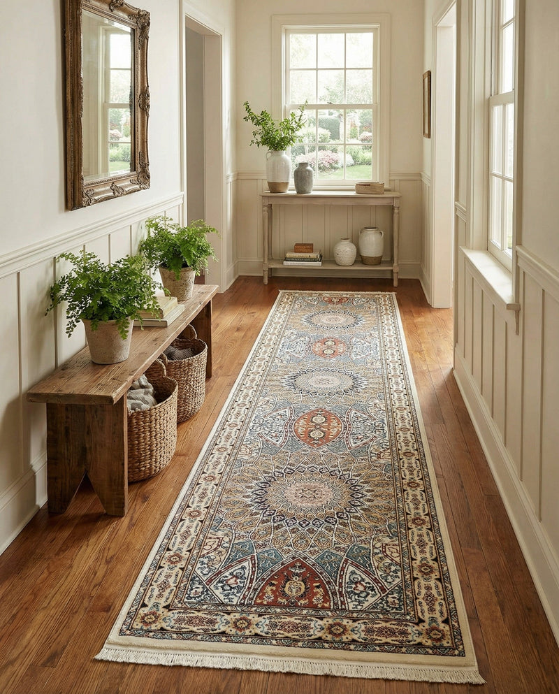Persian Elegance Collection Area Rug -  Hamedan (Ivory) Runner Ivory  lifestyle 44