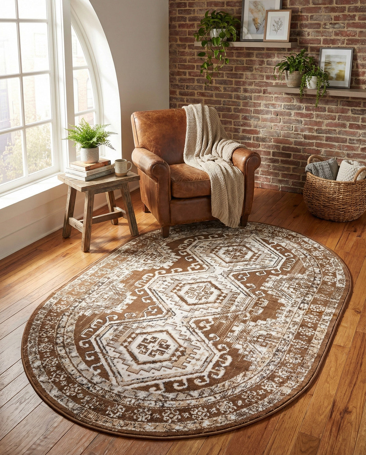 Savannah Elegance Collection Area Rug -  Tybee (Brown) Oval Brown  lifestyle 60