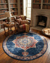 Eden Oasis Collection Area Rug -  Tranquility (Dark Blue) Round Dark Blue  lifestyle 39