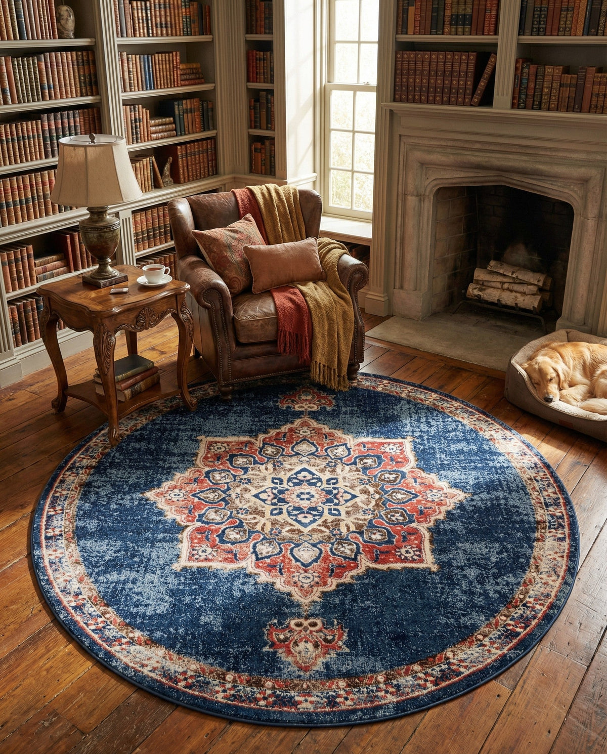 Eden Oasis Collection Area Rug -  Tranquility (Dark Blue) Round Dark Blue  lifestyle 39