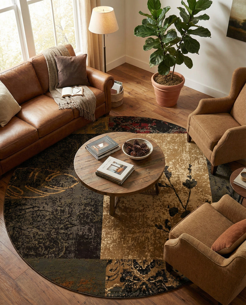 Bistro Lounge Collection Area Rug -  Lungo Round Beige  lifestyle 71
