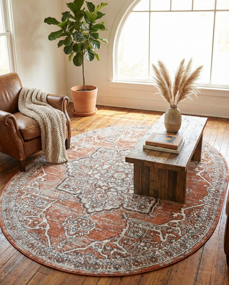 Mykonos Manor Collection Area Rug -  Tinos (Salmon Pink) Oval Salmon Pink  lifestyle 55