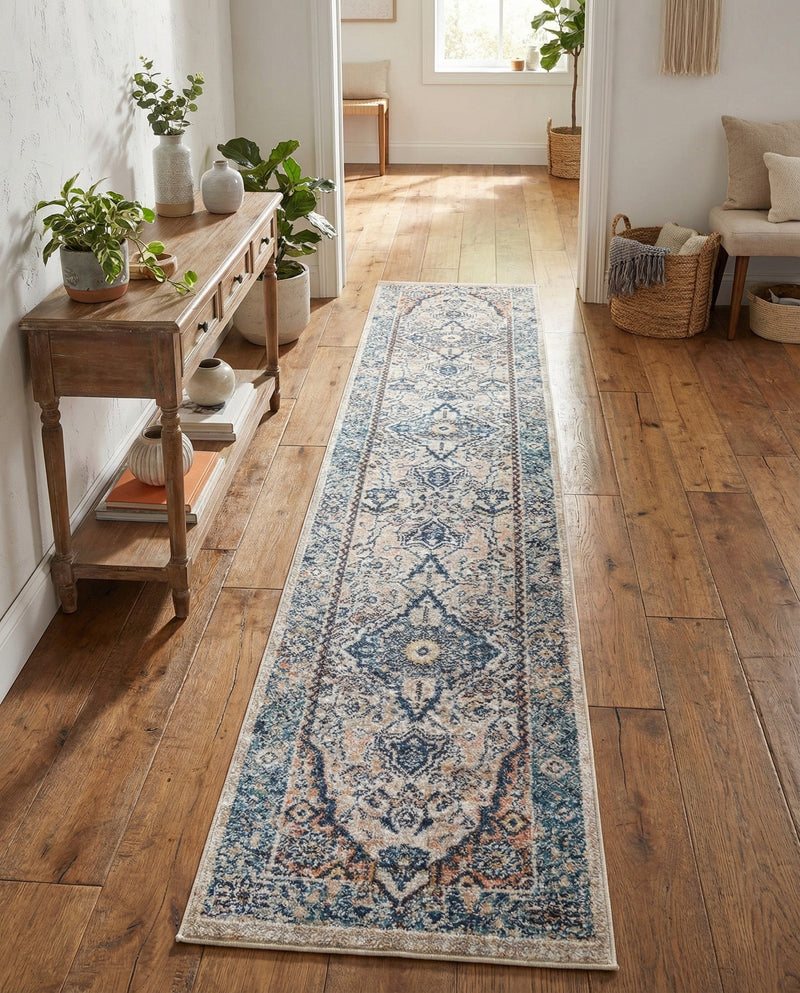 Seville Stripes Collection Area Rug - Cadiz (Blue) Runner Blue  lifestyle 44
