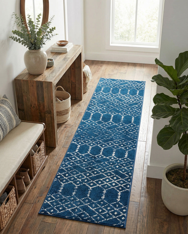 Marrakesh Lattice Collection Area Rug - Casablanca (Navy Blue) Runner Navy Blue  lifestyle 65