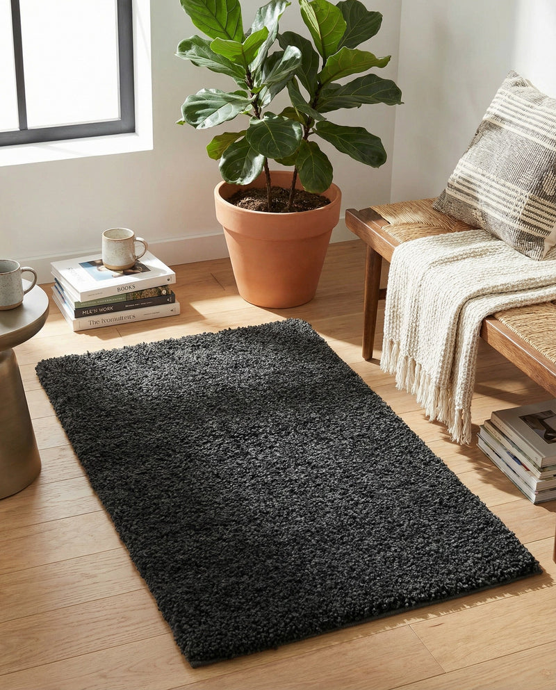 Solid Shag Seaside Collection Area Rug - Azure Cove (Charcoal) Rectangle Charcoal  lifestyle 9