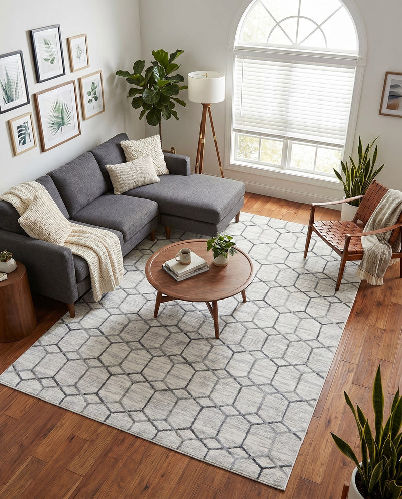 Garden Maze Retreat Collection Area Rug - Hedgegrove Rectangle White  lifestyle 25