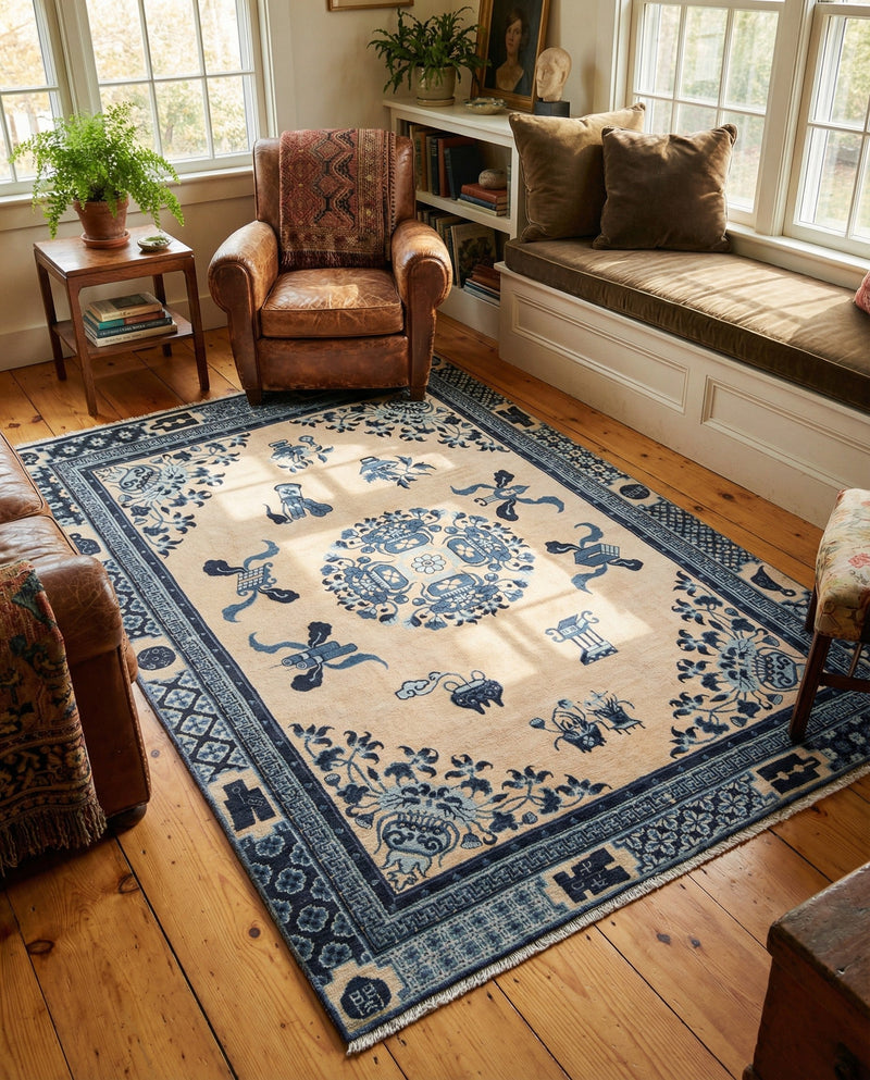 Bazaar Chic Collection Area Rug -  Casablanca Rectangle Ivory and Blue  lifestyle 14