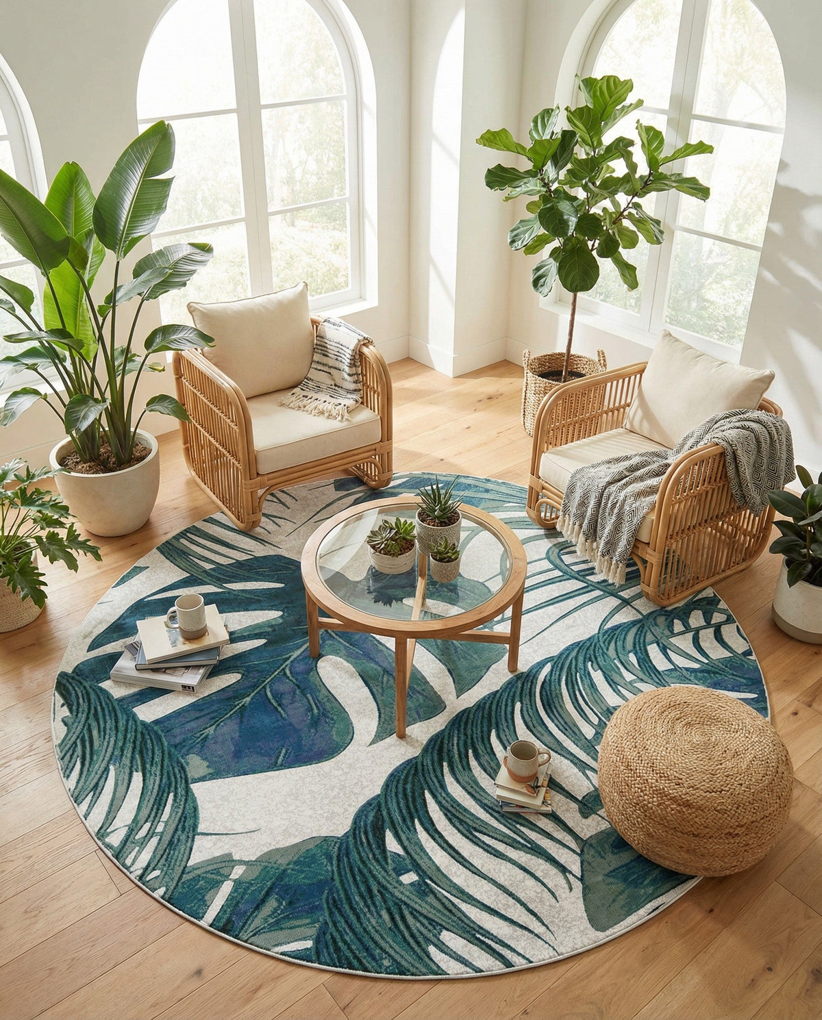 Meadow Breeze Collection Area Rug -  Clover Round Ivory  lifestyle 135